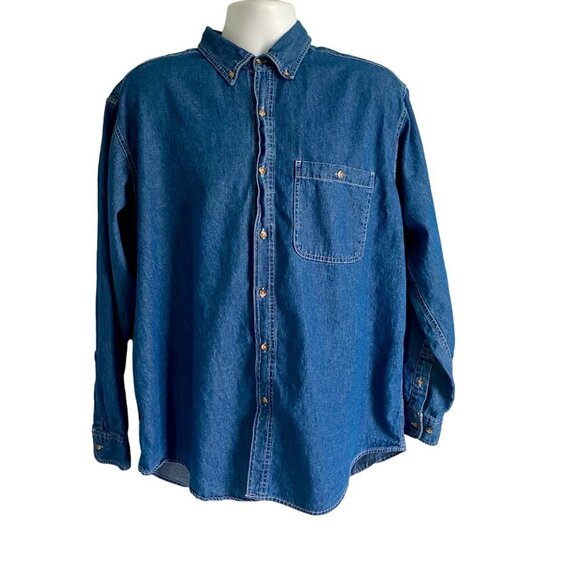 Basic Editions Men's Cotton Denim Long Sleeve Button Down Shirt Large - Picture 2 of 9